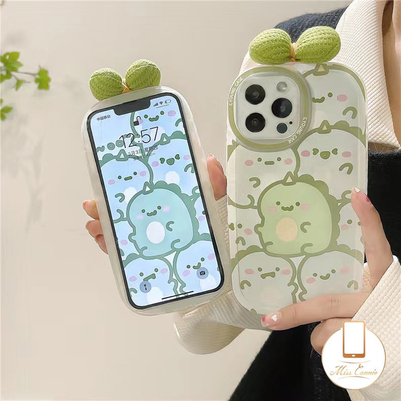 Casing Kompatibel Untuk iPhone 7Plus 8Plus 11xr 12 13 11 14 Pro MAX 6 6s 7 8 Plus X XS MAX SE 2020 INS 3D Busur-Simpul Hias Indah Lucu Dinosaurus Penuh Belakang Bulat Lensa Soft Case Cover