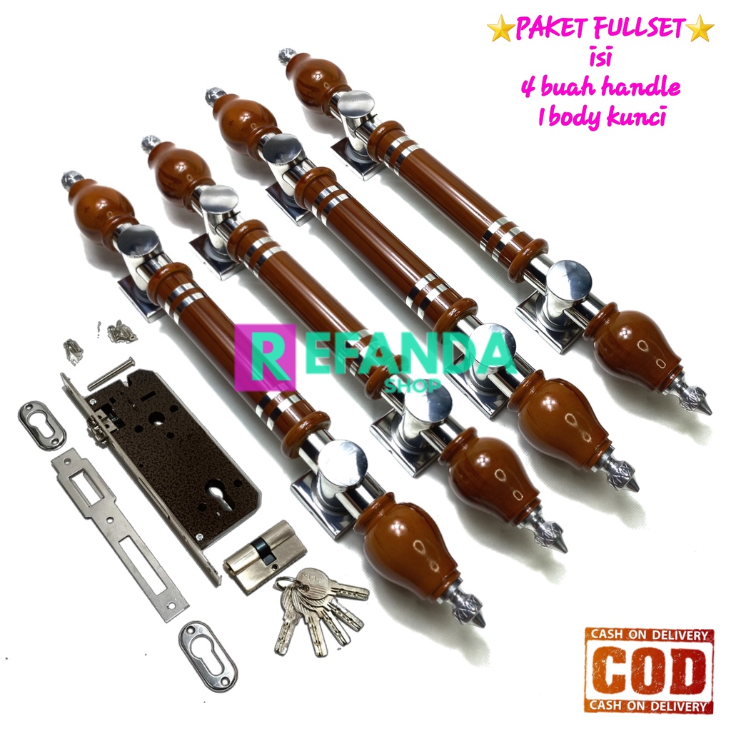 4biji handle panjang 50cm fullset body kunci gagang tarikan pegangan perlengkapan pintu rumah minima