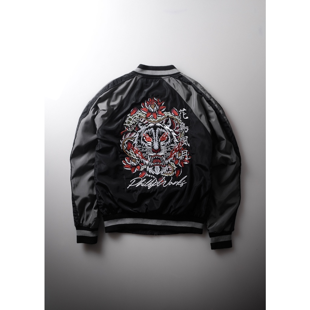 PHILLIP WORKS ORIGINAL VARSITY JACKET Silver Tiger Sukajan - JAKET MOTOR - JAKET PRIA - JAKET BIKERS