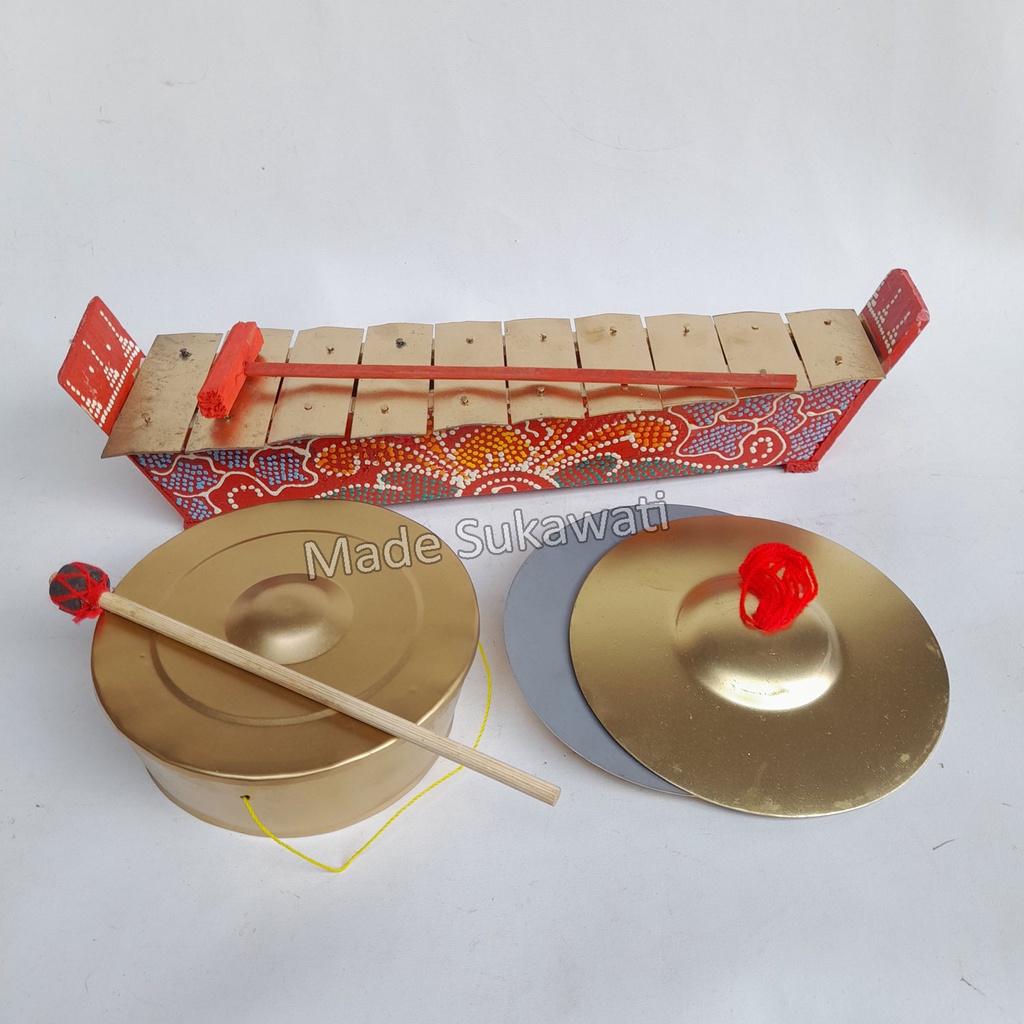 Paket Gamelan mini 30cm Gong cengceng Kendang khas Bali alat musik mainan edukasi anak