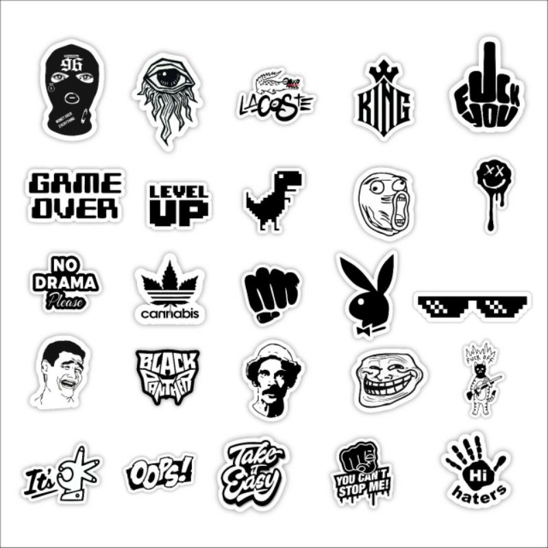 

Paket stiker sticker brand black white series meme edition isi 25pcs graftac waterproof