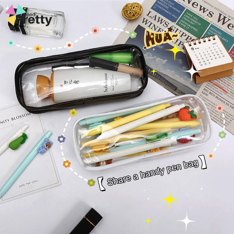 Korea Transparent Pensil Case PVC Student Stationery Zipper Pen Bag Travel Portable Toiletry Makeup Storage Bag