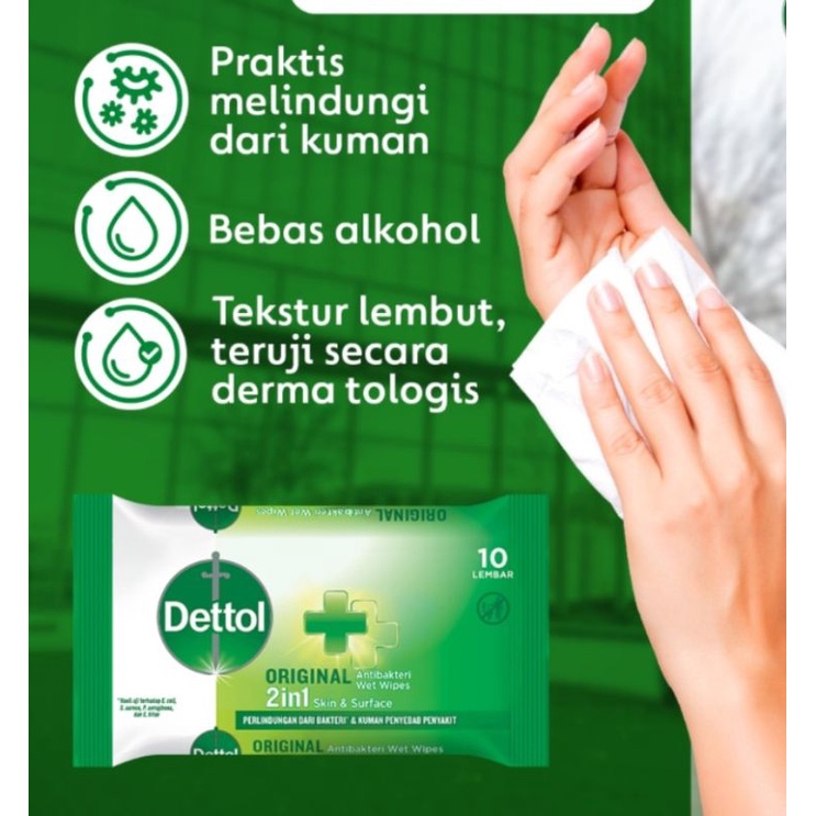 Dettol wipes 10s Tissue basah Isi 10 lembar