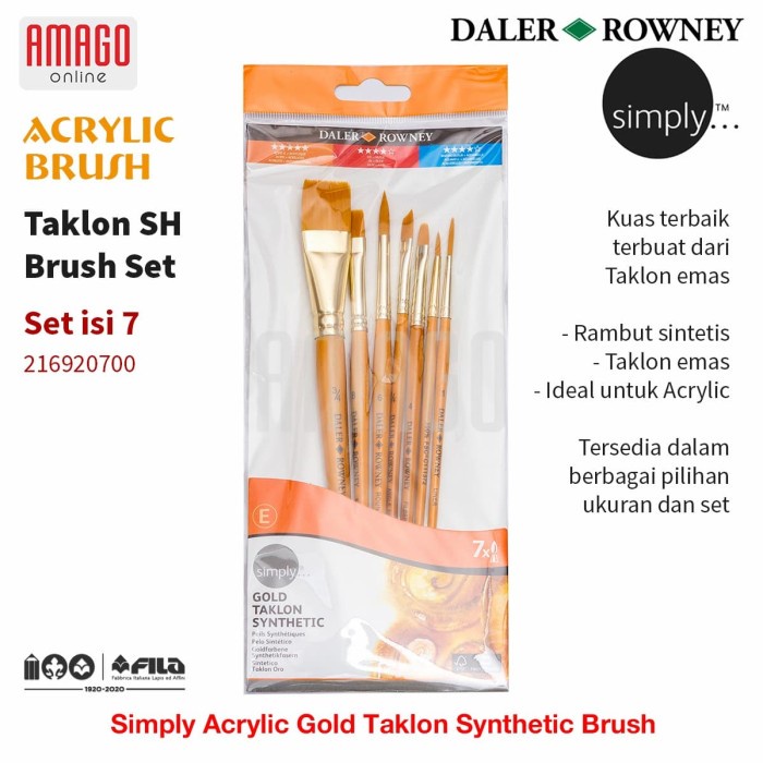 

Nikmati Daler-Rowney - Simply Acrylic Gold Taklon Brush Set 7 Pcs Berkualitas