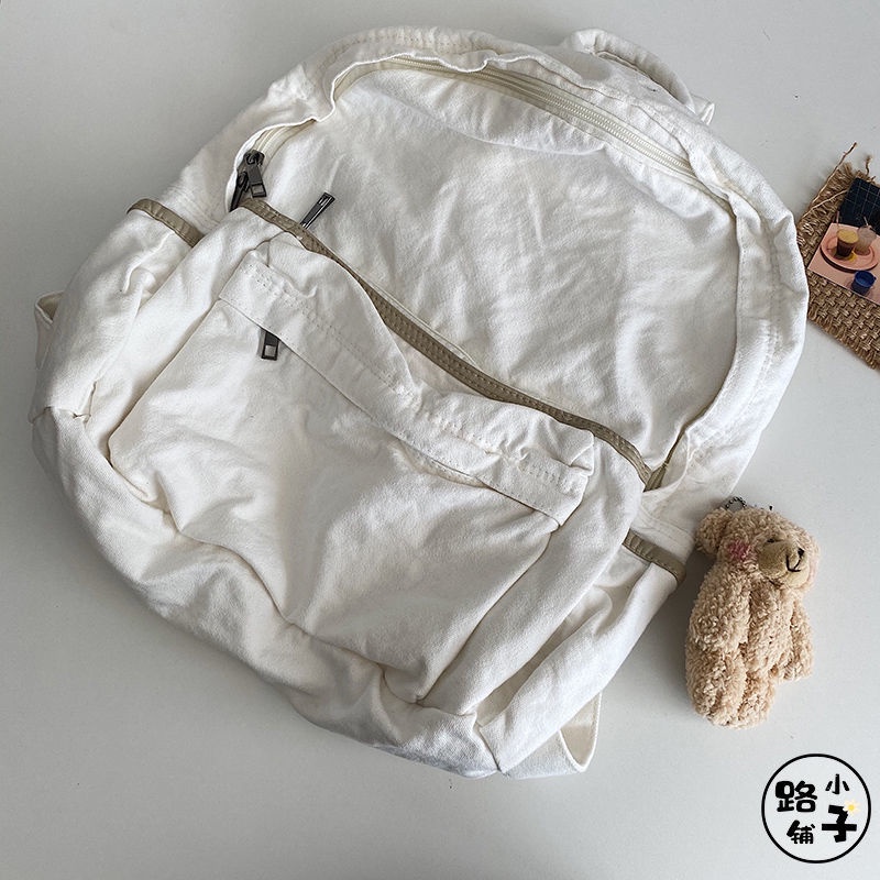 tas ransel import tas slempang cewek tas cantik kekinian ◘Sera Impor Jepang Dicuci Tas Kanvas Wanita Malas Angin Jatuh Ransel Kapasitas Besar Siswa Sekolahnya Putih Belum Dicetak Tas Kain Angin
