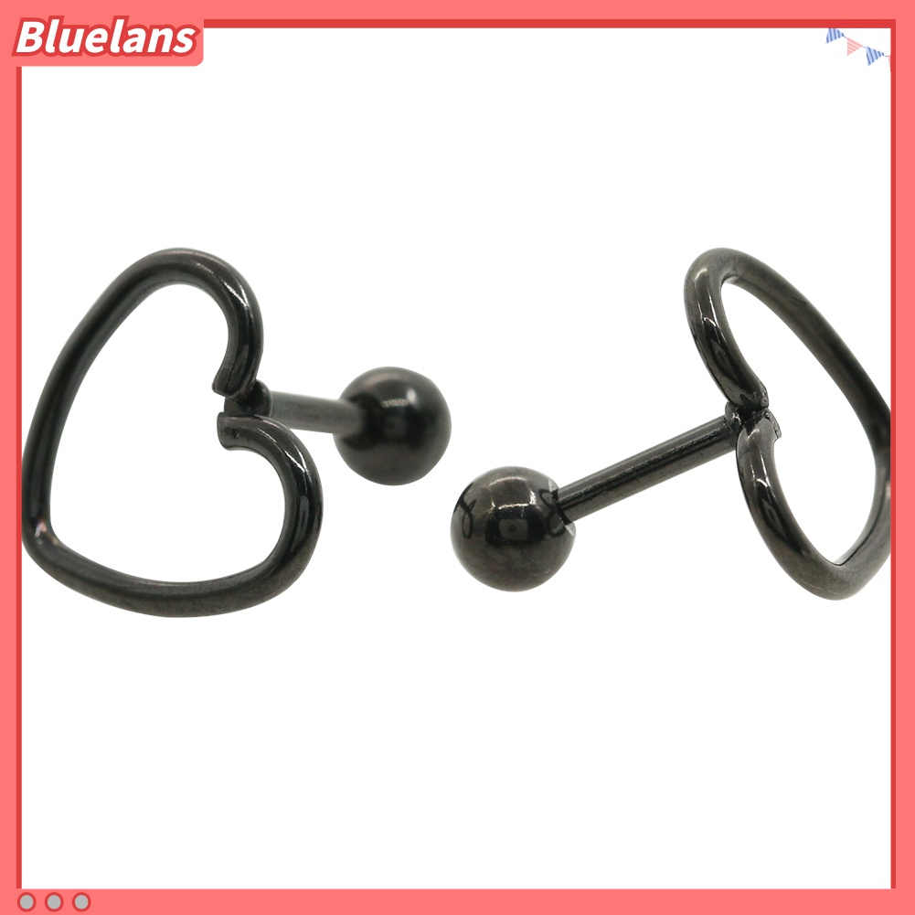 Anting Stud Tindik Bentuk Hati Model Hollow Bahan Stainless Steel Gaya Punk Untuk Wanita