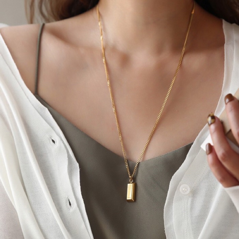 Kalung Titanium Gold 60cm Mas Batang Trending Elegan Korea Fashion Style