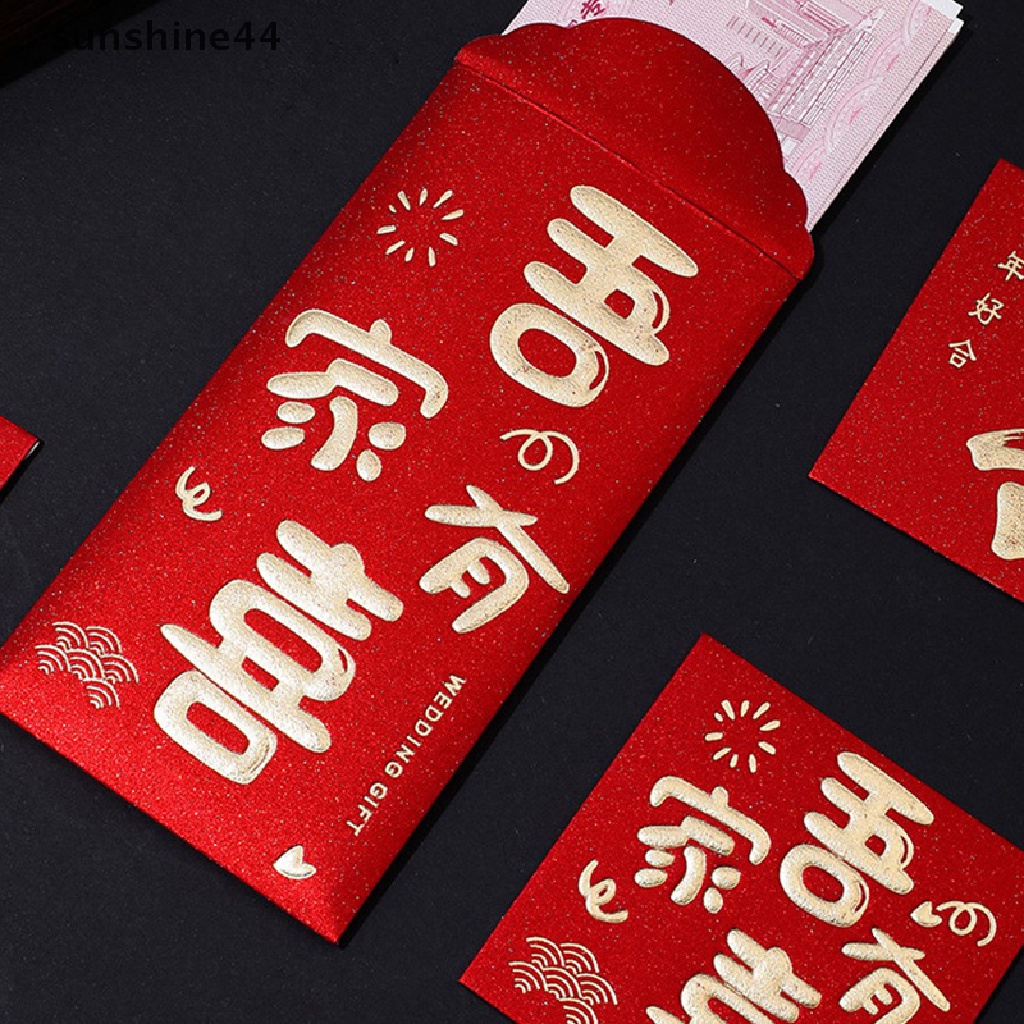 Sunshine 6PCS / Set Amplop Angpao Warna Merah Frosted Gaya Tradisional Cina Untuk Pernikahan