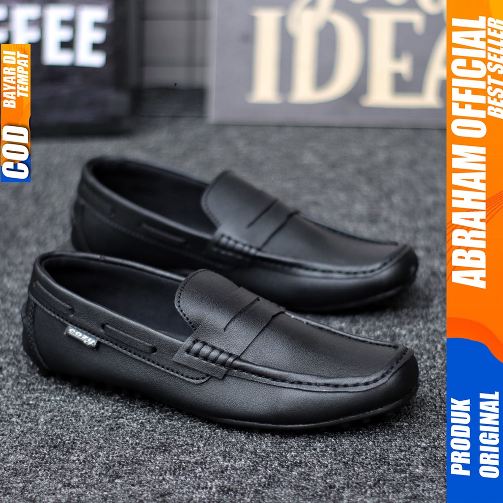 Sepatu Slip On Casual Anti Slip Kerja Santai Hitam Pria Abraham Verona