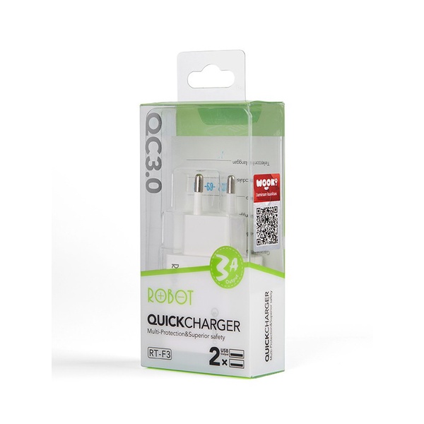 Robot RT-F3 Dual USB Charger Qualcomm QC3.0 18W 2USB Quick Charge