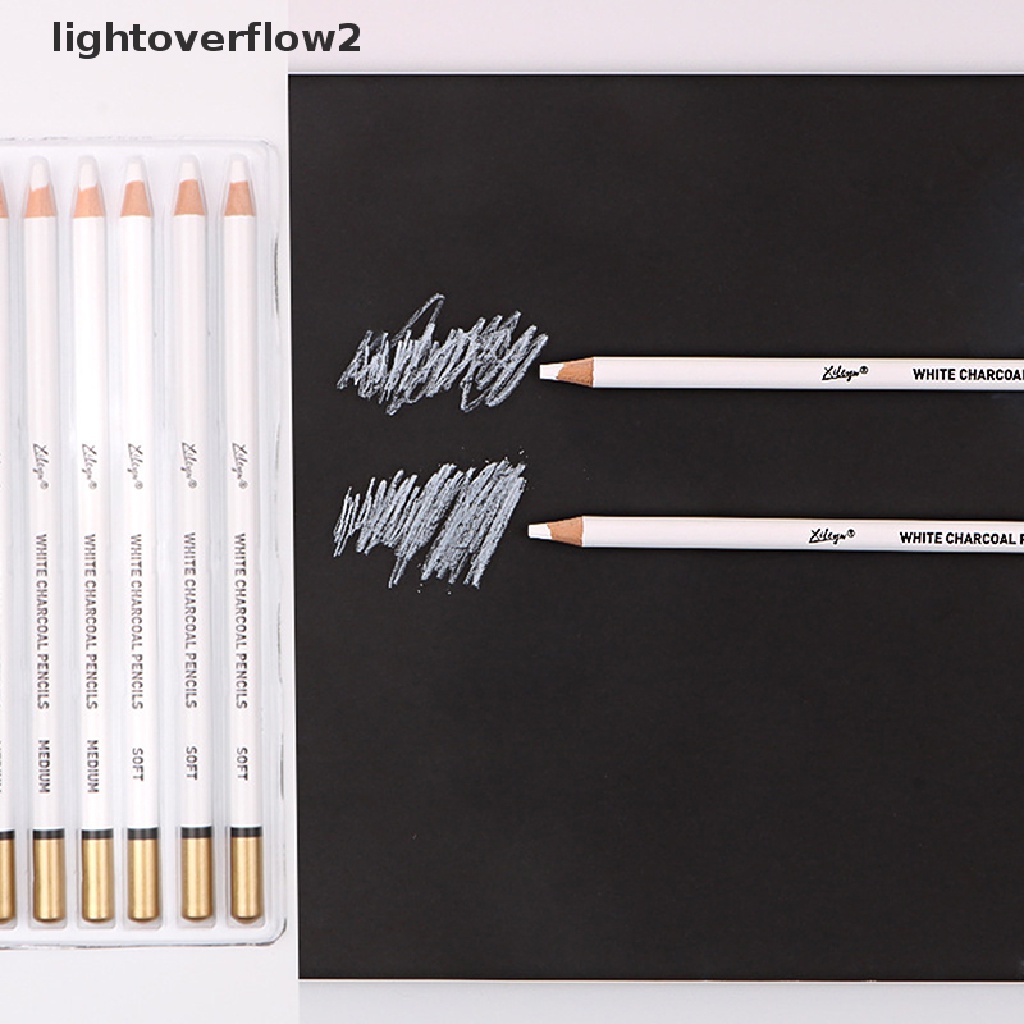 (lightoverflow2) 6pcs / Set Pensil Arang Putih Lembut &amp; Medium Untuk Menggambar / Sketsa (ID)