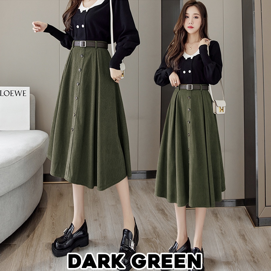 KARAKOREA 9856 Loona Skirt + Belt (Rok autumn/Rok Midi/Rok Kerja/ Midi Skirt)/Rok Korea Skirt