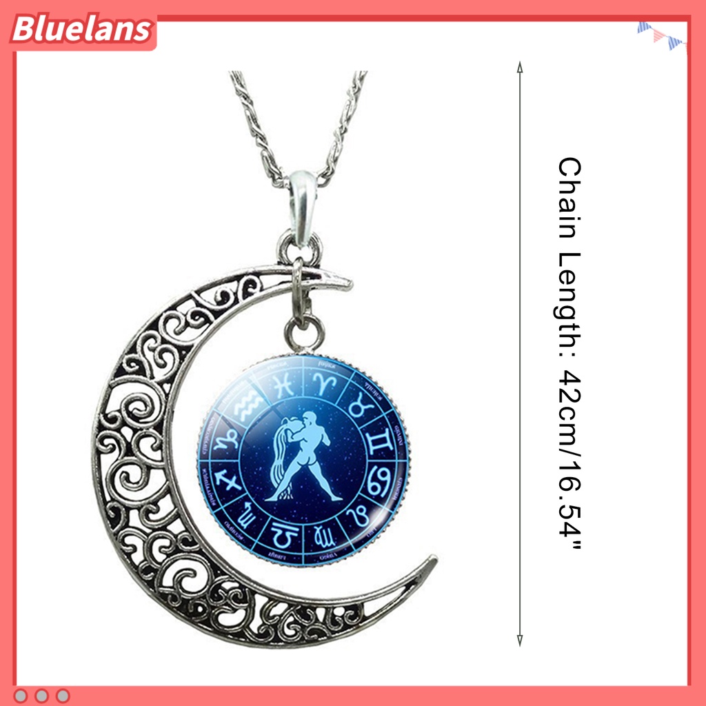 Bluelans Unisex Faux Gem 12 Constellations Hollow Crescent Moon Chain Necklace Jewelry Gift