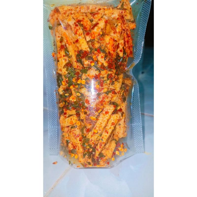 

Basreng stik isi 100 g bumbu kering ekstra pedas daun jeruk