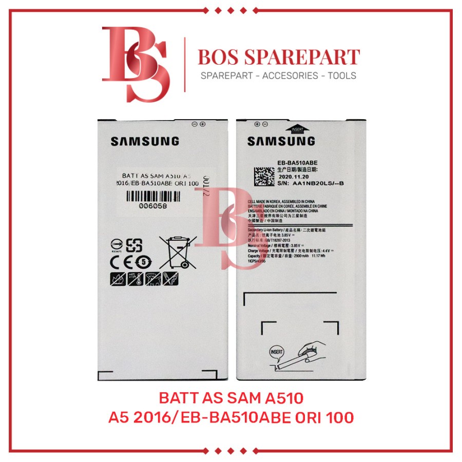 BATTERY AS SAMSUNG A510 / A5 2016 / EB-BA510ABE ORI 100 / BATERAI / BATRE