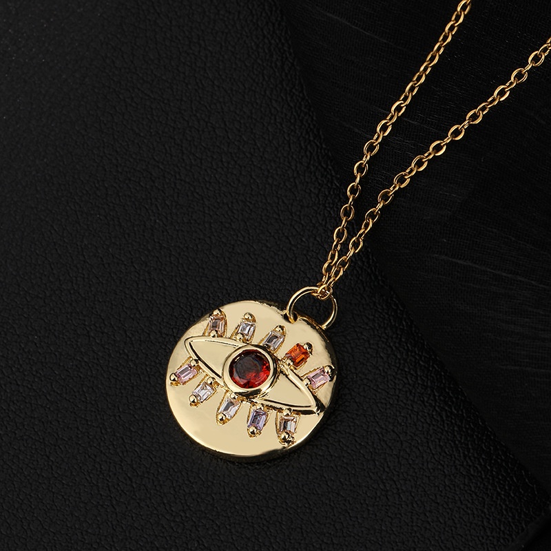 Kalung Rantai Klavikula Hias Liontin Koin Mata Iblis Bentuk Bulat Geometris Gaya Retro