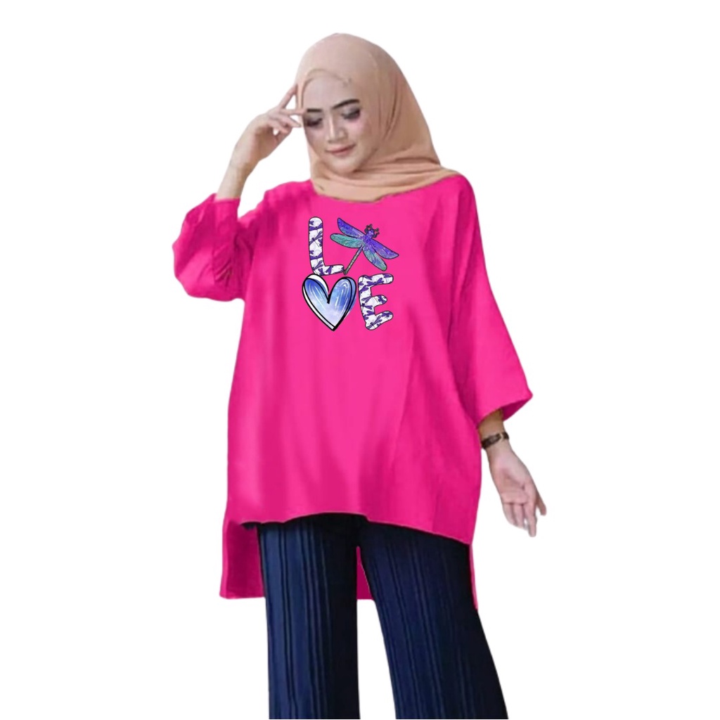 Tunik Atasan Wanita Jumbo LOVE XL-XXL/Baju Muslim/Blouse Jumbo