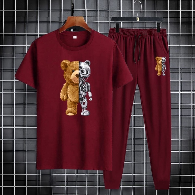 BAJU SETELAN ONE SET PRIA KAOS DAN CELANA JOGER PANJANG COWOK BEAR ROBOT