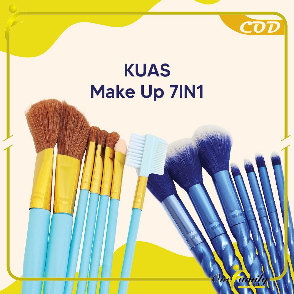 ONE-K128 Kuas MakeUp 7 in 1 Brush Make Up Set Mini Travel Free Pouch / Kuas Rias Wajah Model Ulir / Paket Kuas Set Make Up Cosmetic