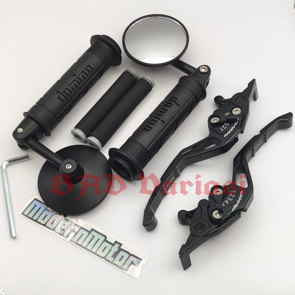 (PAKET MURAH) 4in1Spion Jalu Cembung+Handgrip Domino+Handle Variasi CNC+Karet handleD-Tracker KLX CRF 150 Ninja 250 Ninja R Ninja RR  DTracker CBR 150 Mx-king Vario 160