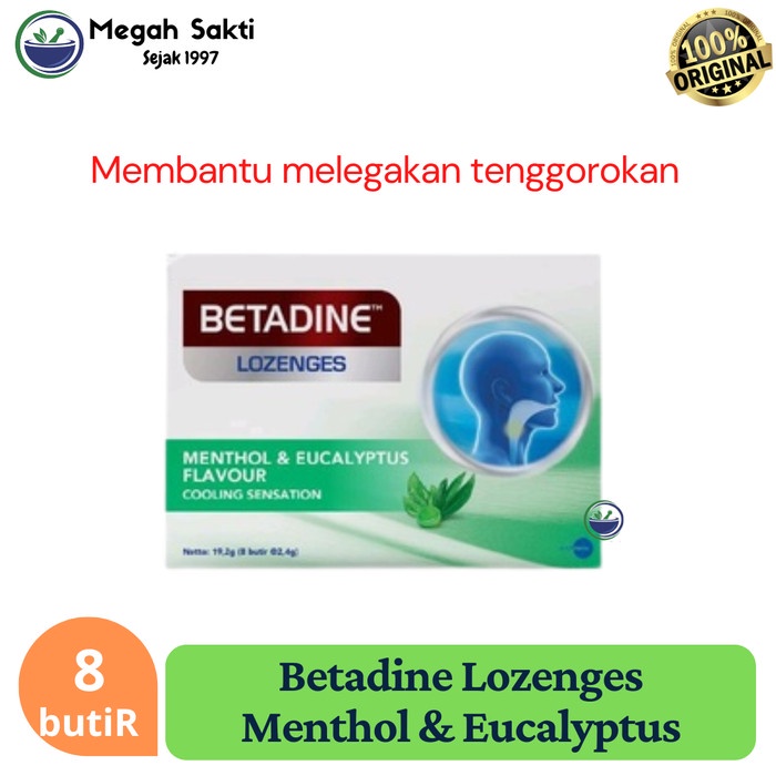 

Megah Sakti - Betadine Lozenges 8 Tablet Strip - Permen Menthol Pelega Tenggorokan