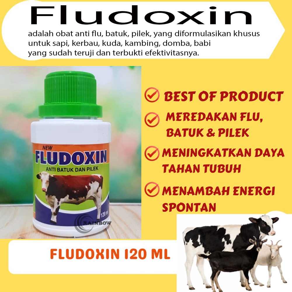 Fludoxin 120 ML Obat Hewan Obat Flu Batuk Pilek Untuk Sapi Kerbau Kambing Babi Kuda Meningkatkan Day