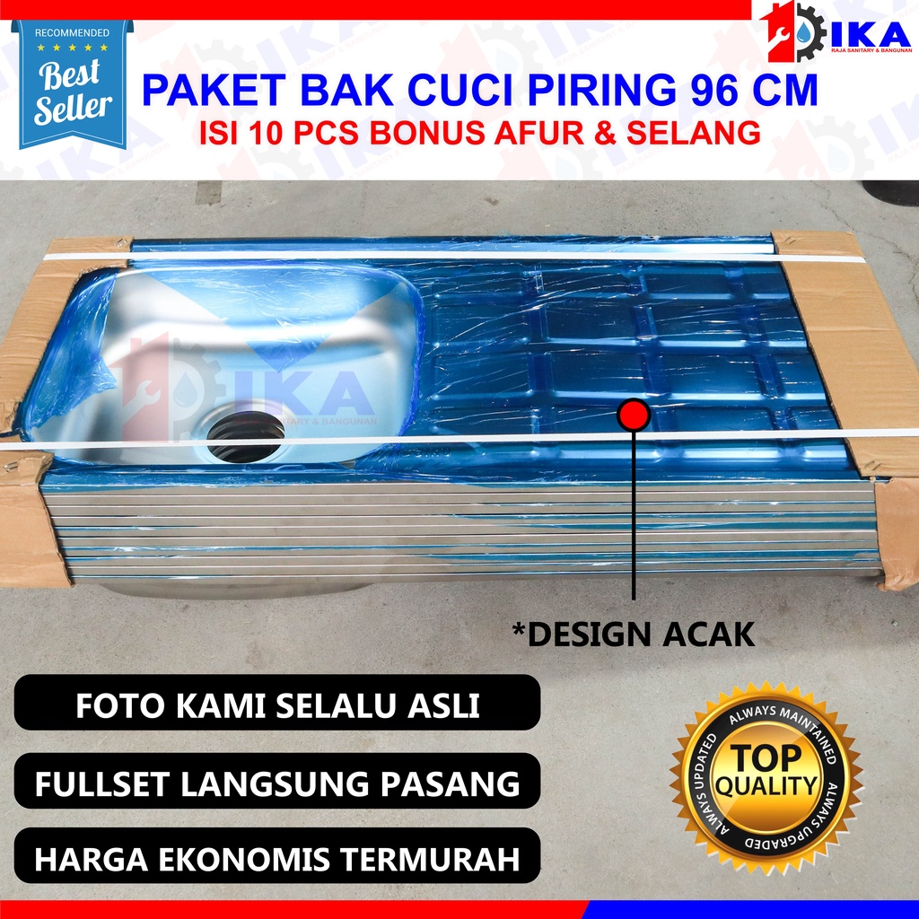 GROSIR 10 PCS - BAK / WASTAFEL CUCI PIRING STAINLESS STEEL 96 X 43 CM SAYAP BONUS AFUR / SINK DAPUR MURAH HARGA AGEN