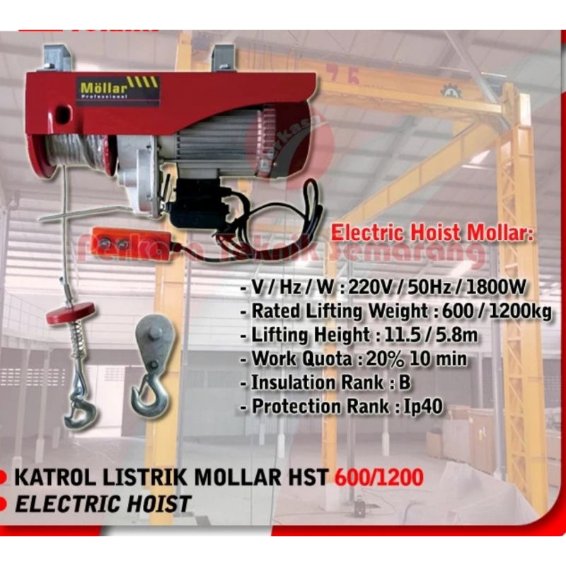 mollar electric hoist HST 600/1200 katrol listrik 1200kg