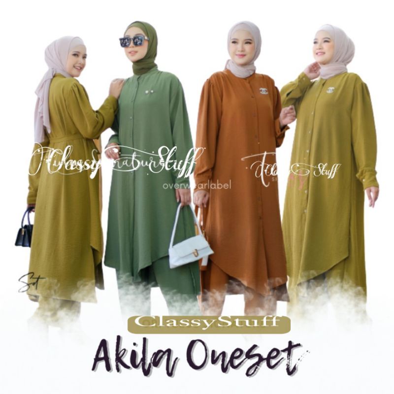 SETELAN WANITA KEKINIAN / SETCEL CTINKLE / ONESET AKILA SETCEL WANITA TERBARU KEKINIAN LONG TUNIK - 