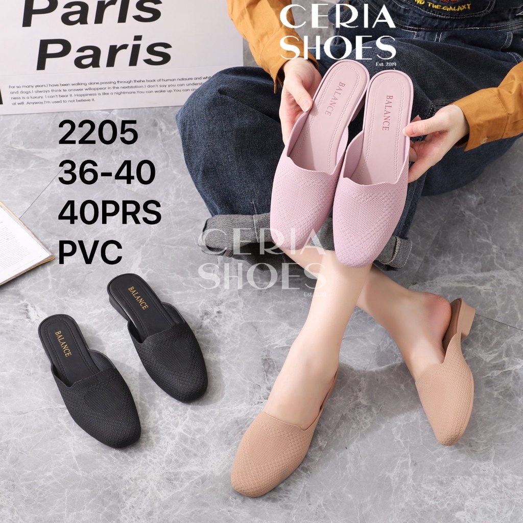 PVC Sandal Slop Wanita Hak Pendek Bahan Jelly Karet Halus Elastis Ringan Motif Polos BALANCE 2025