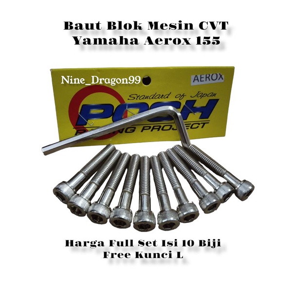 Baut Blok L Mesin CVT Yamaha Aerox 155 Full Set Isi 10 Biji Free Kunci L