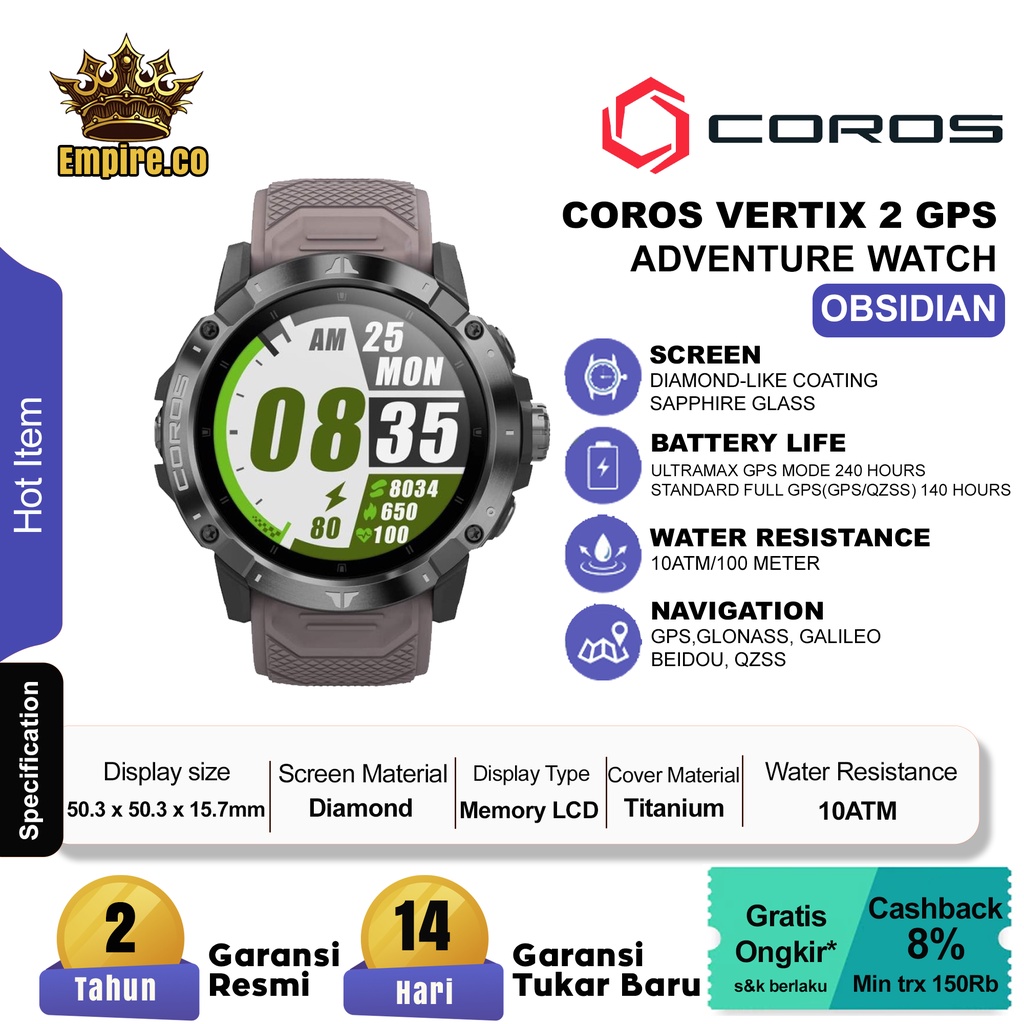 Jam Tangan Coros VERTIX 2 GPS Adventure Obsidian