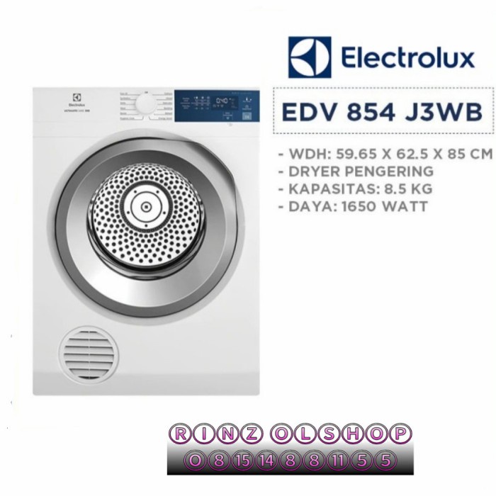 Pengering Baju Dryer Electrolux Edv854J3Wb Mesin Pengering 8.5Kg Ultimate Care 300