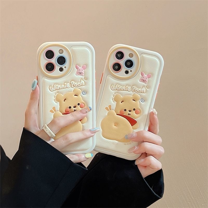 Case Bahan Kulit Motif Winnie Bear Dan Dog Untuk IPhone 12 13 14 11 Pro Max Zzsd