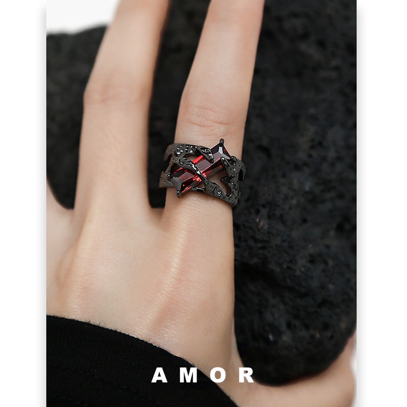 Cincin Zircon Merah Tua Y2K Gaya Retro Eropa Dan Amerika Untuk Pasangan