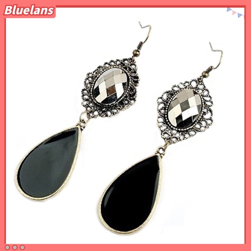 Bluelans Women Vintage Bohemian Style Black Water Drop Jewelry Long Dangle Charm Earrings