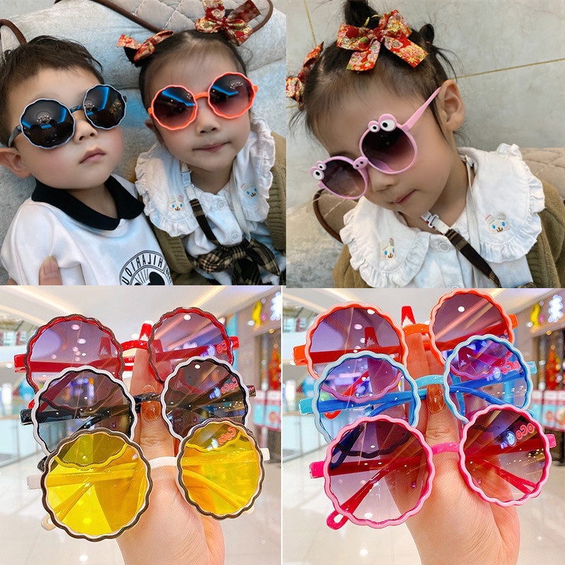 COD❤️Kacamata Anak Hitam Cowok Cewek Sunglass Laki-laki Perempuan New Trend FashionTerbaru Bulat Kaca mata Hitam Motif UV protection High Quality Import Kacamata Fashion