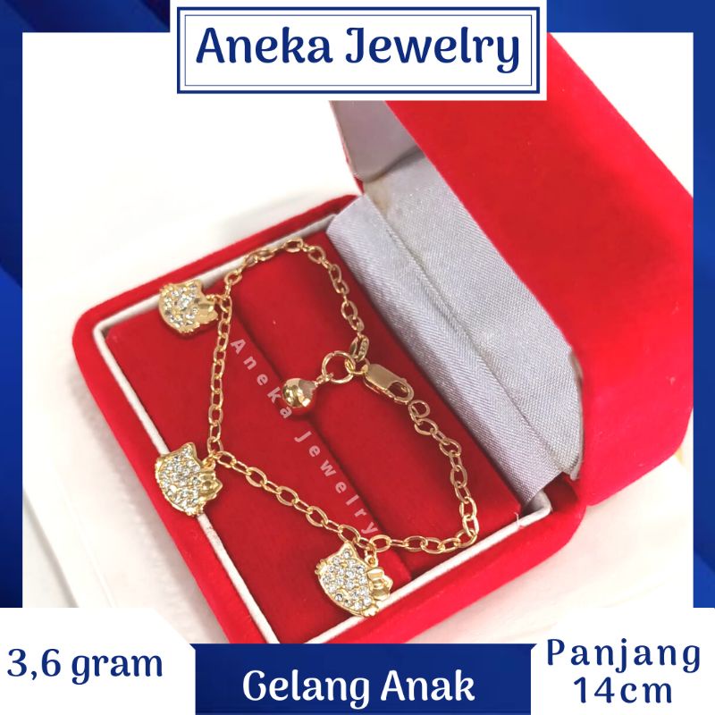 Gelang Anak Holo Gantung Hello Kitty Mata2, Perak 925, Sepuh Emas Rosegold