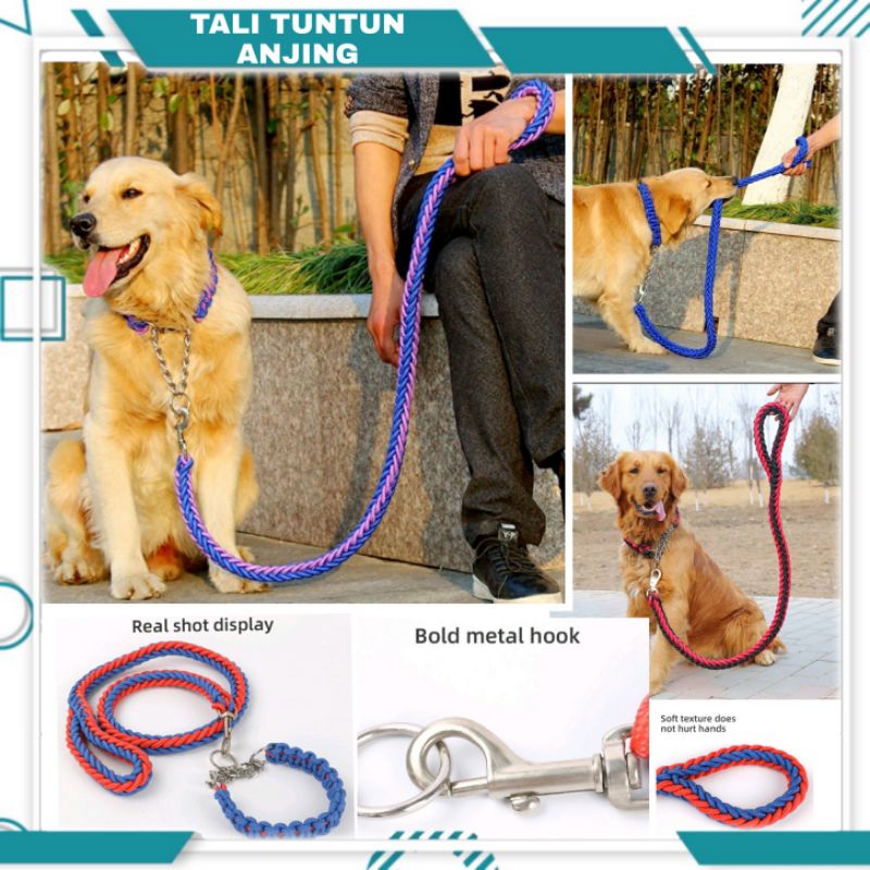 Pet Dog Collar Leash Nylon Kepang Tali Tuntun Anjing Nilon Harness Tebal Kuat / Tali Tuntun Anjing