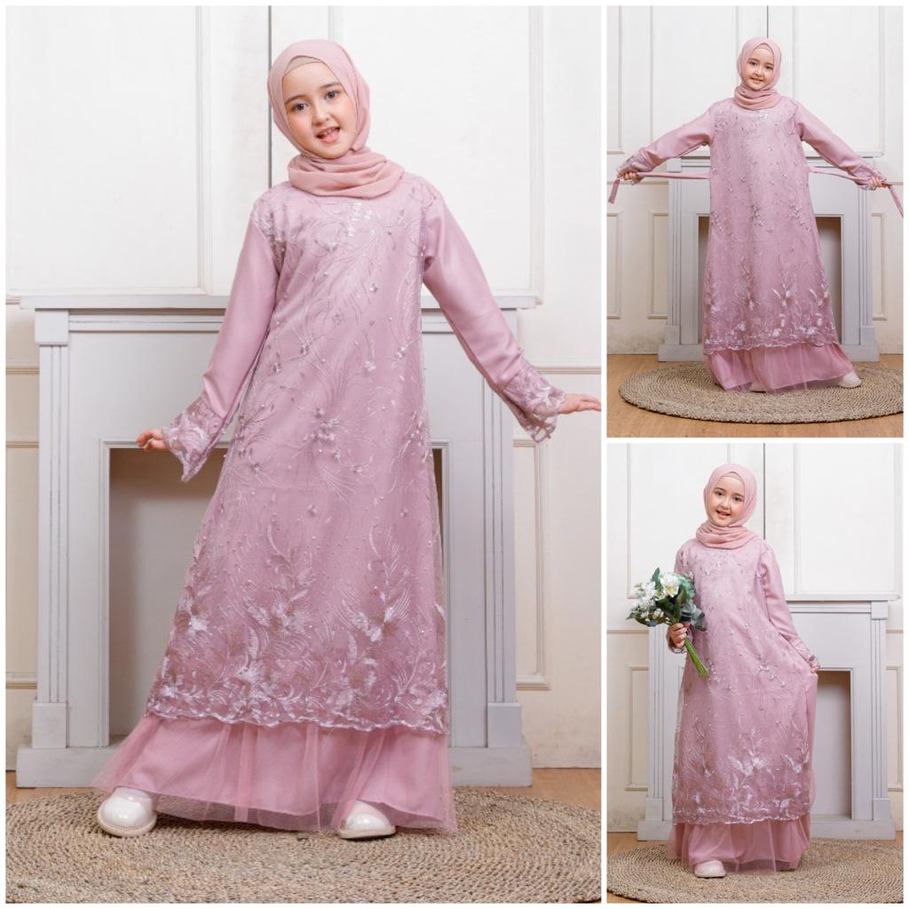 GAMIS NAFSI MAXI ANAK TANGGUNG 9-12th NAZWA DRESS MUSLIM REMAJA BRUKAT TILE BORDIR 6 WARNA
