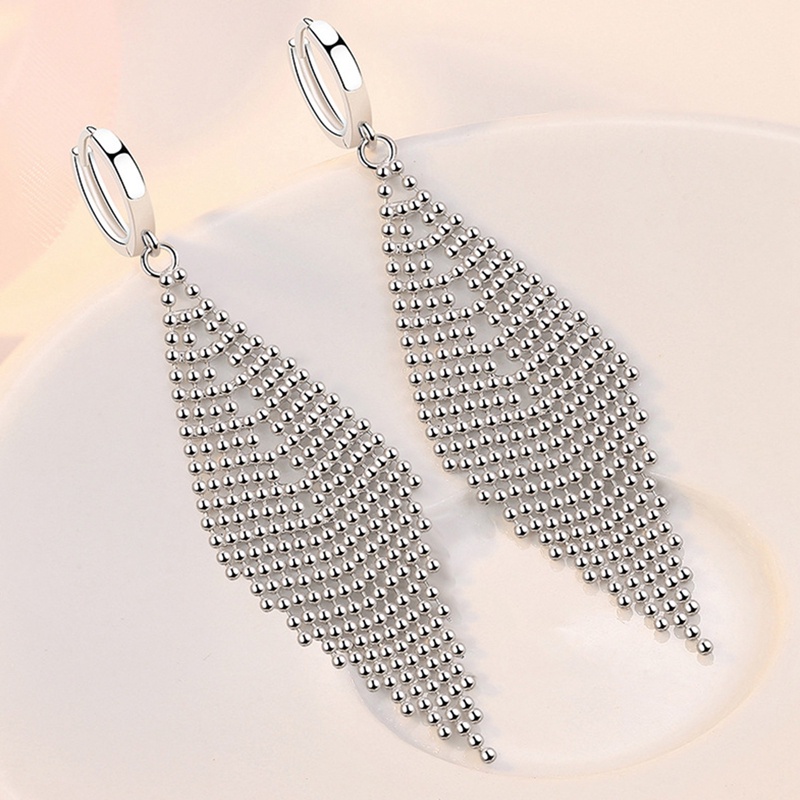 Anting Gantung Panjang Tusuk Lapis Silver Sterling 925 Aksen Rumbai Untuk Perhiasan Wanita