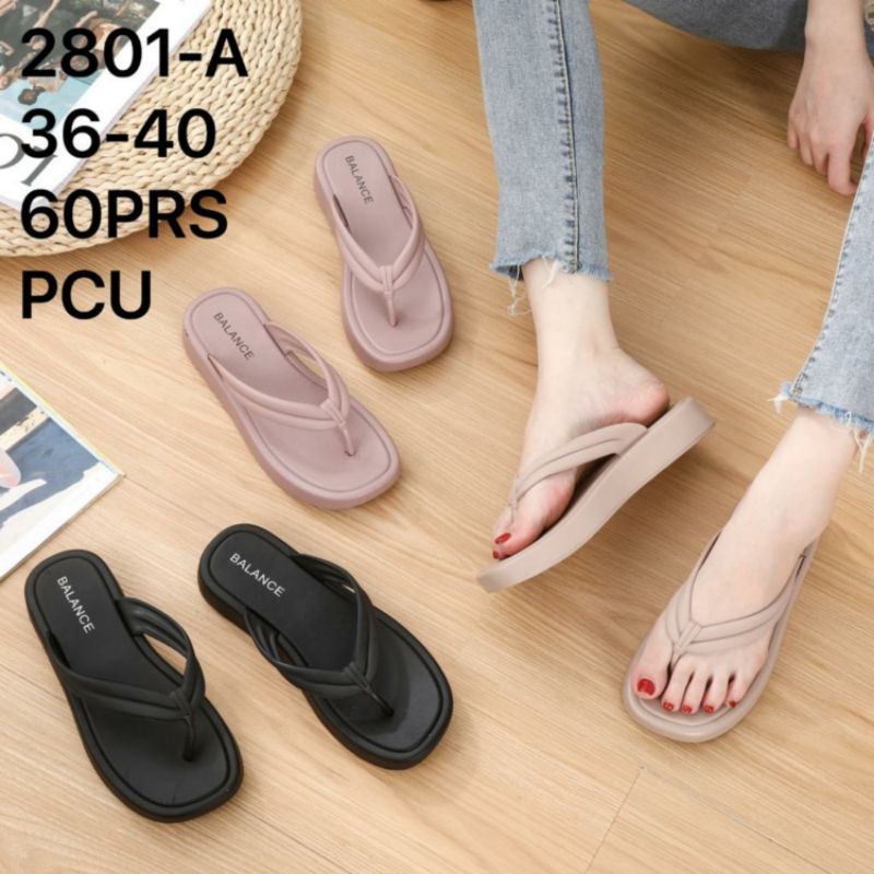 2801-A Original Balance Sandal Wedges Jepit Wanita Korean Slippers Bahan Karet Rubber Elastis Super Empuk Import Sendal Jelly Japit Tebal Tinggi Impor Sol Anti Slip Air Dewasa Cewek Perempuan Simpel Elegan 2801-A1 2801 Viral