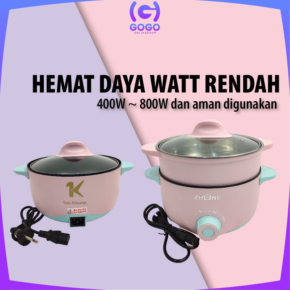 GOGO-C521 Panci Listrik Electric Kukusan Serbaguna Cooker Tingkat Multifungsi Lapisan Keramik Panci Anti Lengket