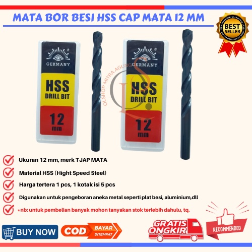 Mata Bor Besi HSS 12 mm Mrek Cap TJAP MATA Berkualitas⠀