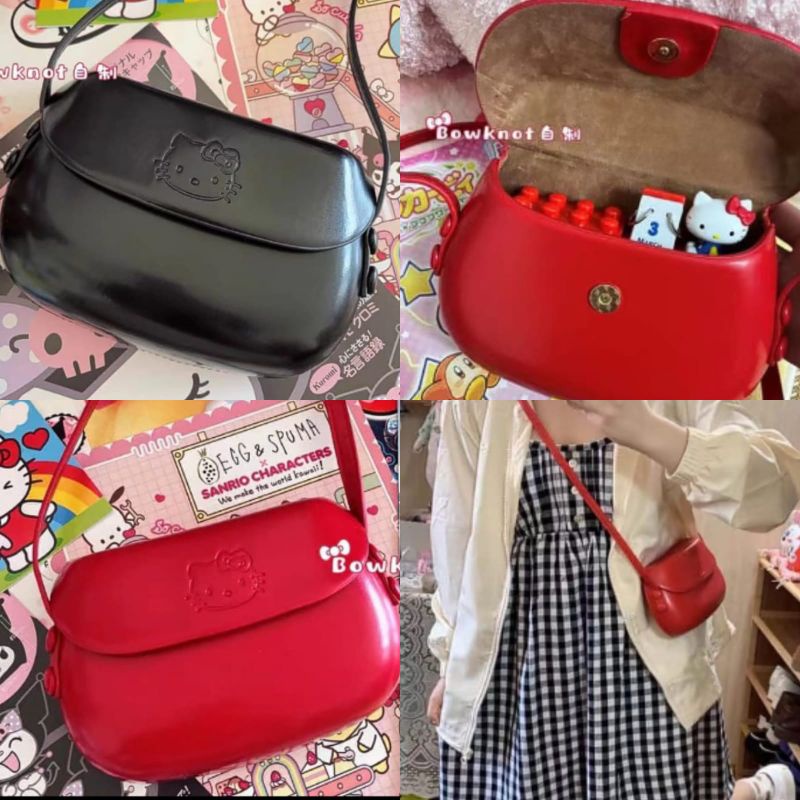 Tas selempang hello kitty impor merah hitam