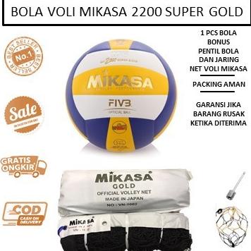 BOLA VOLI MIKASA 2200 SUPER GOLD DAN NET VOLI MIKASA GOLD - BOLA VOLY