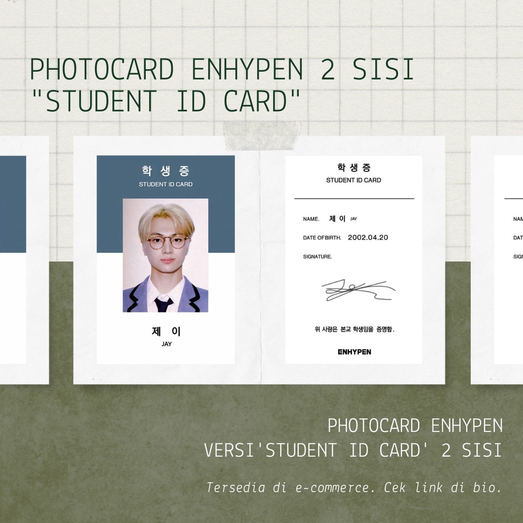 PHOTOCARD ENHYPEN 2SISI LAMINASI EDISI STUDENT ID CARD UNOFF
