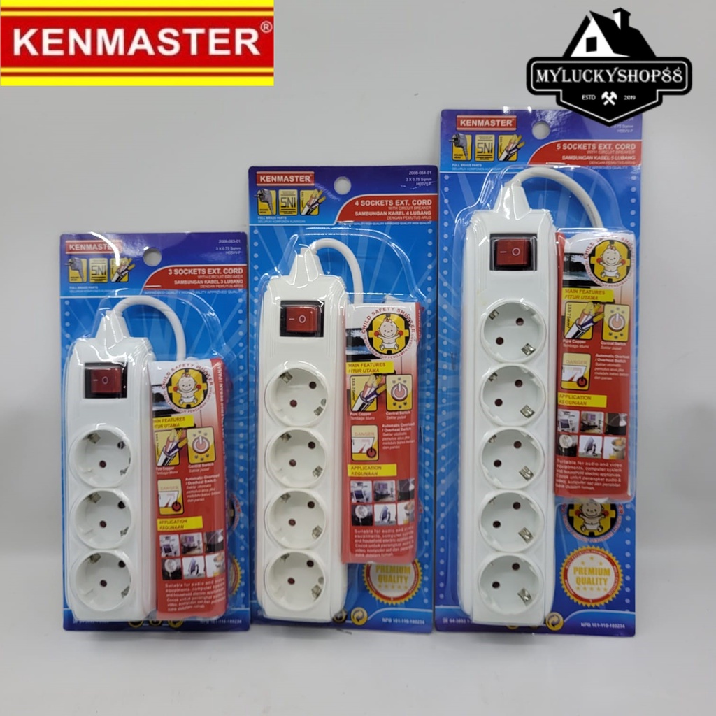 Kenmaster Stop Kontak 3 4 5 6 Lubang Overheat Protector Colokan Steker