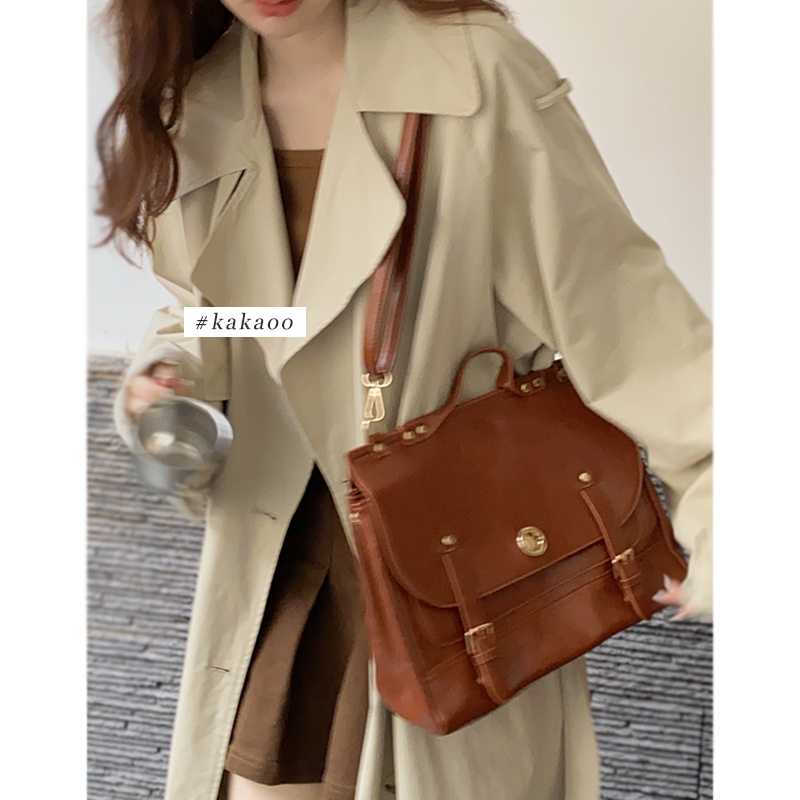 Suhao Tas Messenger Retro Inggris Wanita 2022 Fashion Trendi Baru Tas Korea Tas Ransel Kapasitas Besar Cocok untuk Semua