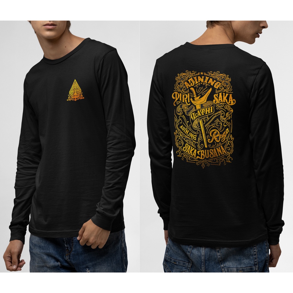 Kaos Ajining Diri Saka Lathi Lengan Panjang Hitam  T-shirt Pria Wayang JAWA  Distro Kata - Kata JAWA